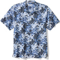 Blue floral patterned shirt on a white background