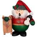 Decorative figure of a Santa Claus holding a snowman and a sign on a white background