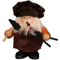 Wooden figurine of a chef with a hat, holding a spatula and ladle on a white background