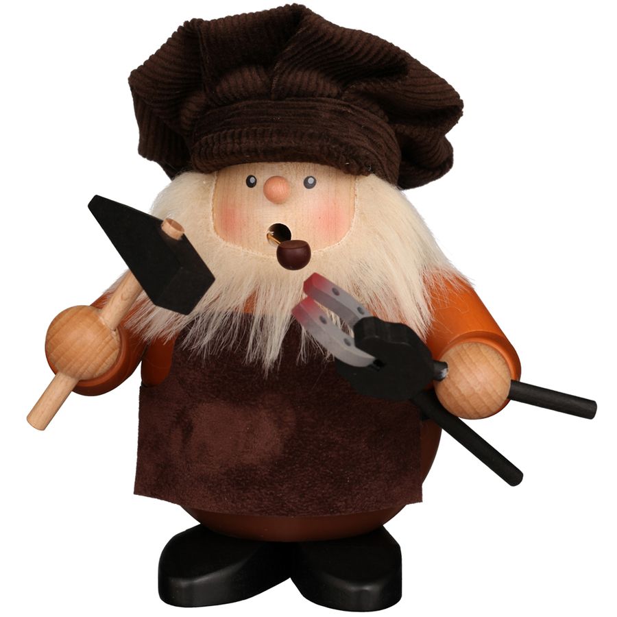 Wooden figurine of a chef with a hat, holding a spatula and ladle on a white background