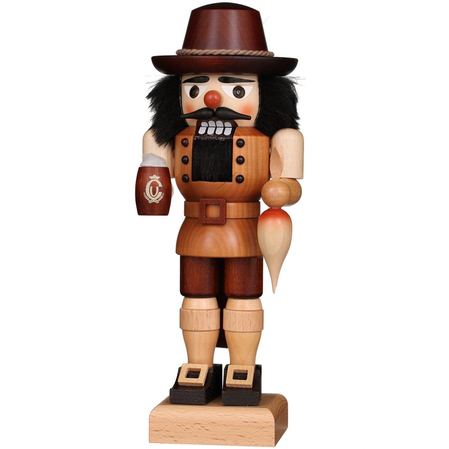 Wooden nutcracker figure with a traditional design on a white background